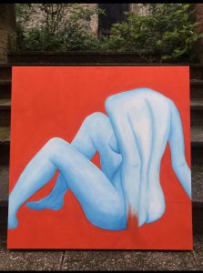 A large acrylic painting on canvas of a nude female form