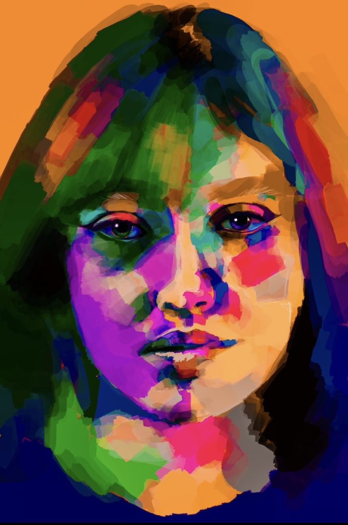 A digital portrait painting of a young person. They are facing the viewer and the brush marks are blurry. 